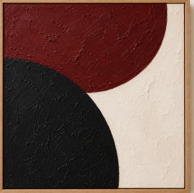 Abstract painting in oxblood, black, and cream
